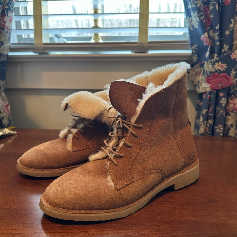 UGG Chestnut Suede Shearling Lace-Up Boots